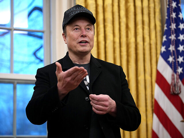 Tesla and SpaceX CEO Elon Musk delivers remarks as he join U.S. President Donald Trump dur