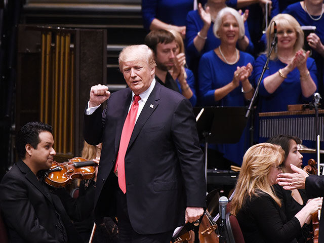 US President Donald Trump participates in the Celebrate Freedom Rally at the John F. Kenne