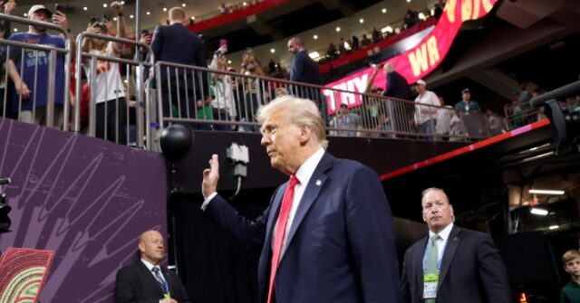 Trump Greets KC Defensive Lineman Chris Jones on Field at Super Bowl
