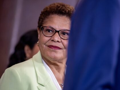 Los Angeles, CA - July 31: Los Angeles Mayor Karen Bass waits to take the podium at a news