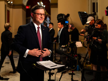 Speaker of the House Mike Johnson (R-LA) does an interview with CNN at the U.S. Capitol on