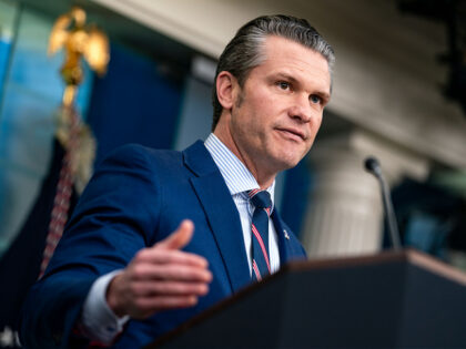 WASHINGTON, DC - JANUARY 30: U.S. Secretary of Defense Pete Hegseth delivers remarks in th