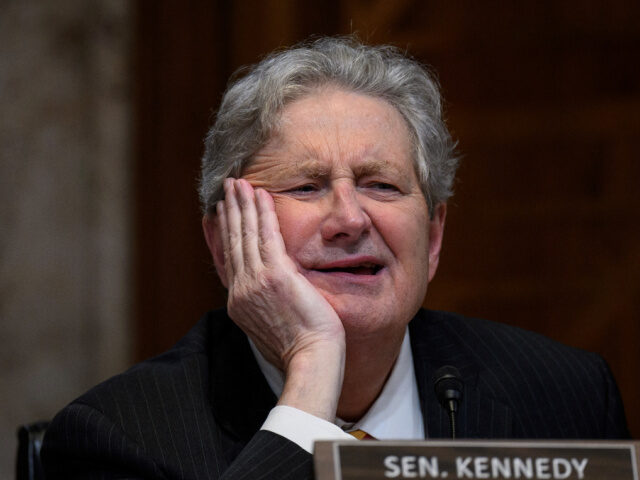 US Senator John Kennedy, Republican of Louisiana, listens as US Treasury Secretary Janet Y