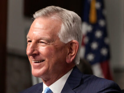 Sen. Tommy Tuberville (R-AL) listens at the Senate Armed Services Committee confirmation h