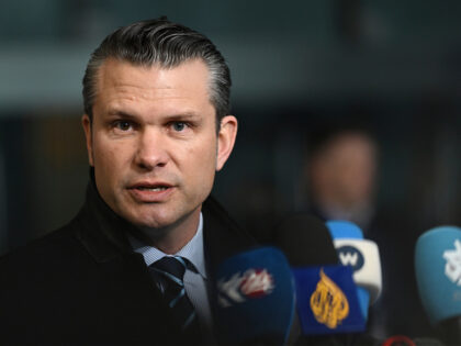 United States Secretary of Defense Pete Hegseth speaks with the media as he arrives for a