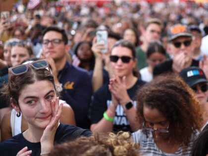 A supporter cries as US Vice President Democratic presidential candidate Kamala Harris del