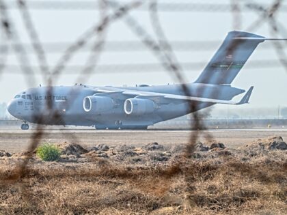 An US Air Force C-17 Globemaster III aircraft carrying undocumented Indian migrants deport