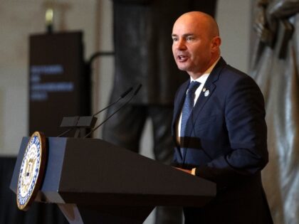 Sen. Mike Lee, R-Utah, speaks during a ceremony to unveil a statue of Martha Hughes Cannon