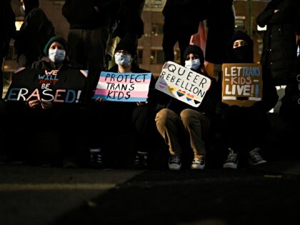 People gather to defend trans people rights in New York City on February 3, 2025. Hundreds