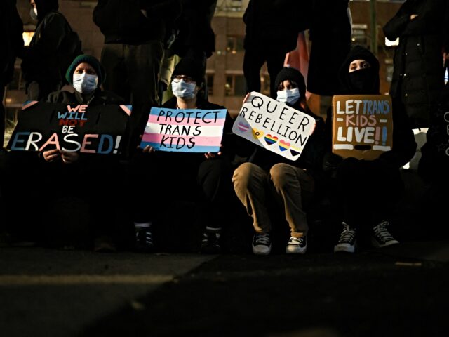 People gather to defend trans people rights in New York City on February 3, 2025. Hundreds