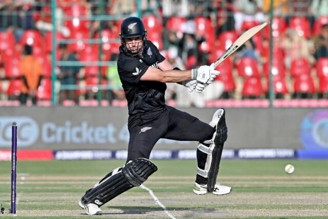 Will Young on his way to 107 in New Zealand's opening Champions Trophy match against hosts