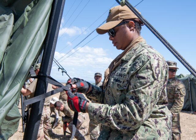 An image obtained from the US Department of Defense shows American service members setting