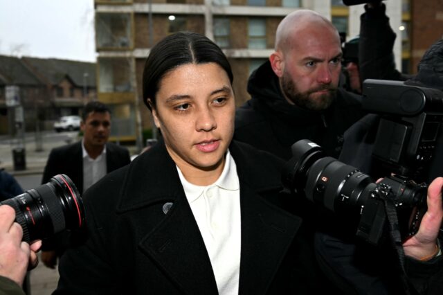 Chelsea and Australia forward Sam Kerr arrives at Kingston Crown Court on February 11, 202