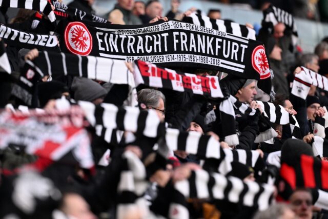 Eintracht Frankfurt's fans before the home game with Holstein Kiel on Sunday. Frankfurt wo