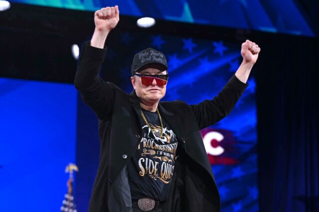 Elon Musk, pictured during the annual Conservative Political Action Conference, falsely ac