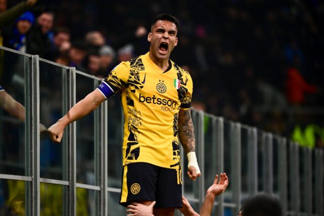 Lautaro Martinez celebrates his decisive goal