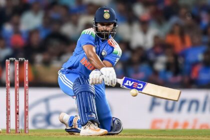 Lights, action: Shreyas Iyer plays a shot during the first ODI against England in Nagpur o