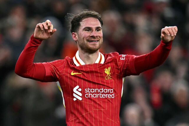 Liverpool's Alexis Mac Allister celebrates after scoring against Newcastle