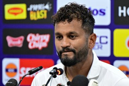 Sri Lanka's Dimuth Karunaratne meets the media in Galle