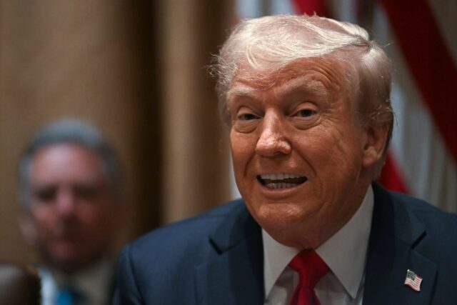 US President Donald Trump speaks during a cabinet meeting at the White House