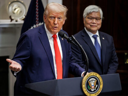 US President Donald Trump, left, and C.C. Wei, chief executive officer of Taiwan Semicondu