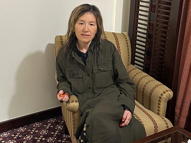 In this undated handout photo released by the Qatar Ministry of Foreign Affairs, American Faye Dail Hall is pictured after being released Thursday, March 27, 2025, by the Taliban in Kabul, Afghanistan. (Qatar Ministry of Foreign Affairs via AP)