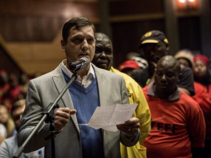 A South African civic organisation Afriforum member speaks at a public land hearings on we