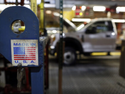 A "Made In USA" sticker is seen on the assembly line at the Ford Kentucky Truck