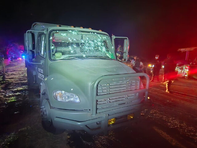 CJNG Attack on Mx Army Mexican Army truck after CJNG attack. (Credit Breitbart News Foudnation / Cartel Chronicle