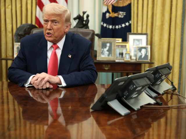 U.S. President Donald Trump speaks as he signs executive orders in the Oval Office of the