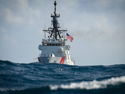 U.S. Coast Guard Cutter Bertholf transits near the Singapore Straits, Feb. 29, 2024.