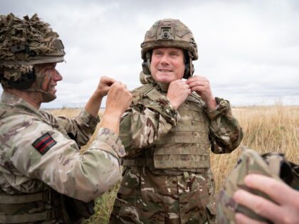 Labour leader Sir Keir Starmer meets British soldiers at Salisbury Plain in Wiltshire wher