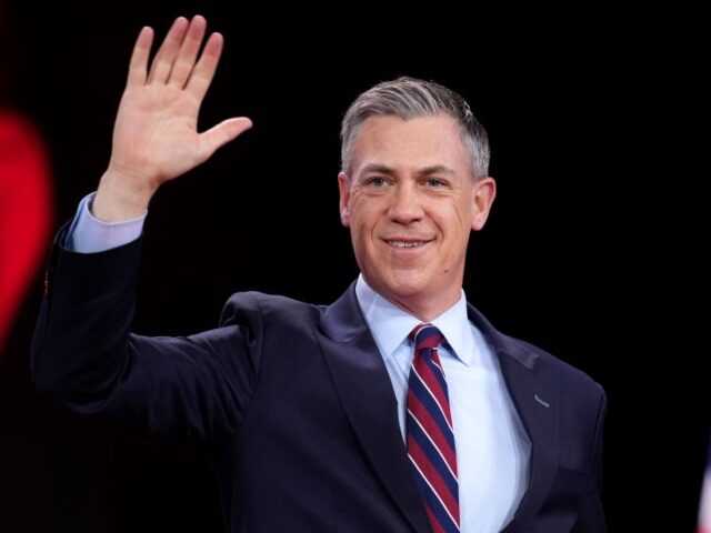 GettyImages-2200898609 U.S. Sen. Jim Banks (R-IN) arrives on stage to speak at the Conservative Political Action