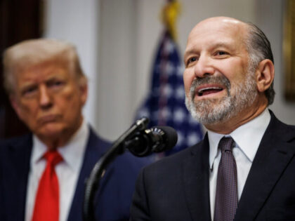 US President Donald Trump, left, and Howard Lutnick, US commerce secretary, during an inve