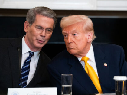 WASHINGTON,DC - MARCH 7: Secretary of Treasury Scott Bessent speaks with President Trump a