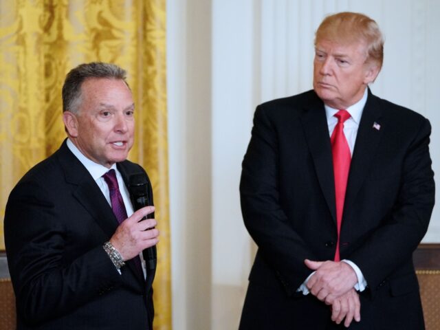 US President Donald Trump watches his friend Steve Witkoff, who's son died of a prescripti