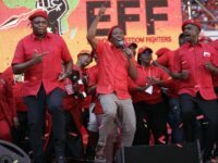 FILE - Leader of the Economic Freedom Fighters (EFF) party, Julius Malema, centre, with pa