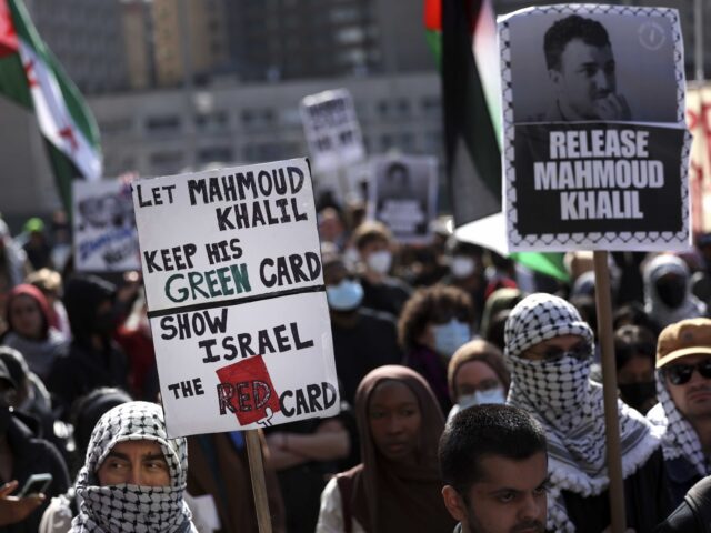 Protesters rally in support of detained Palestinian activist Mahmoud Khalil, Friday, March