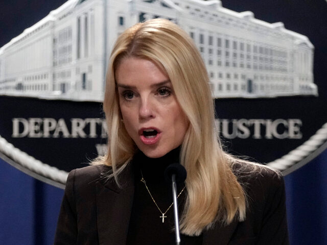 Attorney General Pam Bondi speaks at a news conference regarding immigration enforcement a
