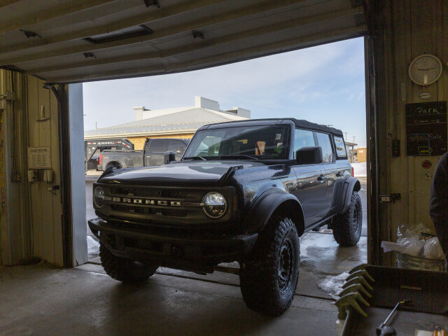 Pre-sold Ford Bronco A pre-sold Ford Bronco sports utility vehicle (SUV) gets detailed before shipment to a cus