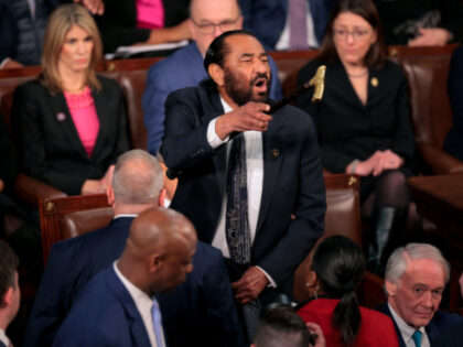 Rep. Al Green (D-TX) shouts out as U.S. President Donald Trump addresses a joint session o