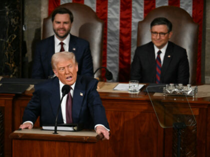 US President Donald Trump speaks during an address to a joint session of Congress at the U