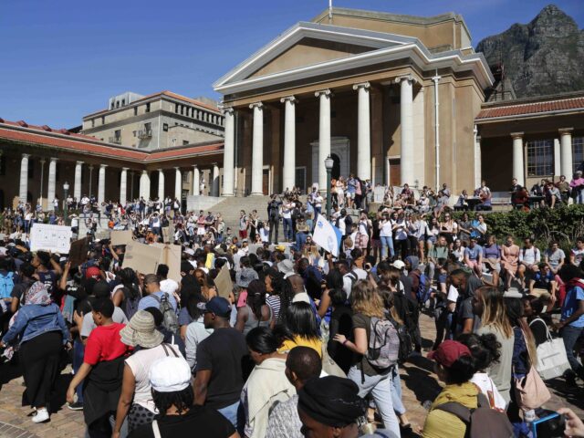 Students from the University of Cape Town, UCT, march on their campus demonstrating for fr