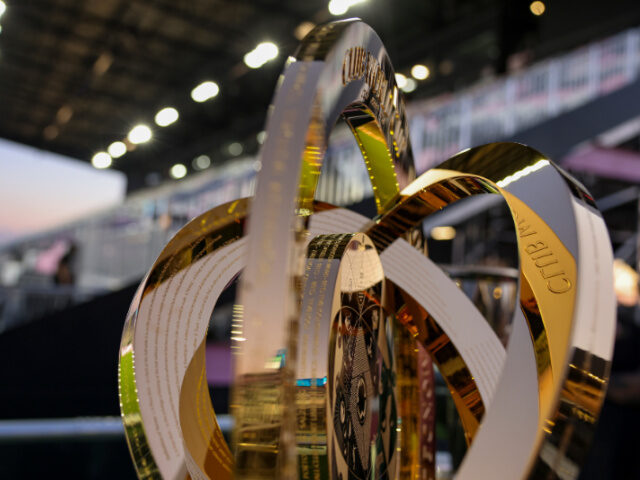 World Cup Trophy A detail of the FIFA Club World Cup 2025 trophy during a 2025 Concacaf Champions Cup secon