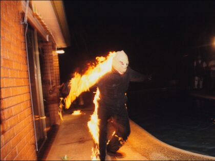 a stunt man on fire