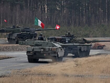 GRAFENWOEHR, GERMANY - FEBRUARY 11: Main battle tanks from different countries, including