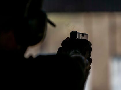 CYPRESS, TEXAS - September 10: A pistol user, Roderick White using a Glock 17 9mm pistol,