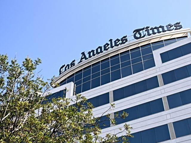 View of the Los Angeles Times headquarters following the media company's announcement of n