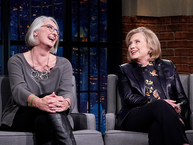 louise-penny-hillary-clinton-getty LATE NIGHT WITH SETH MEYERS -- Episode 1206A -- Pictured: (l-r) Author Louise Penny and fo