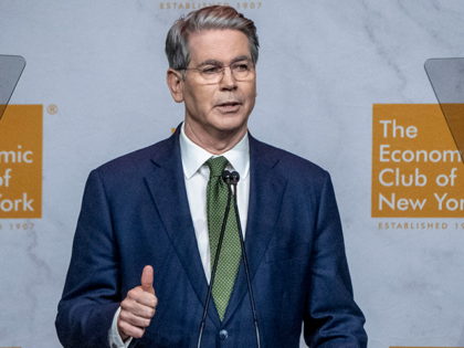 Scott Bessent, US treasury secretary, center, speaks during an Economic Club of New York (